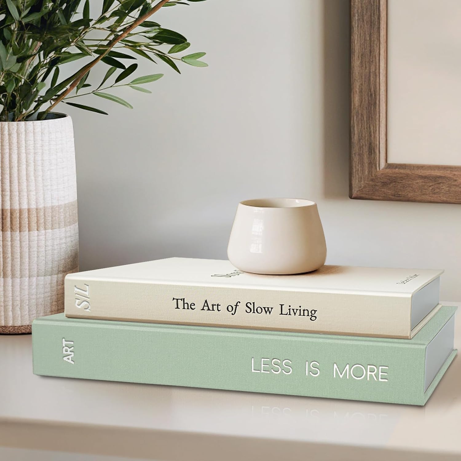 Minimalist Decorative Books, 2 Linen Fake Books for Coffee Table & Shelf