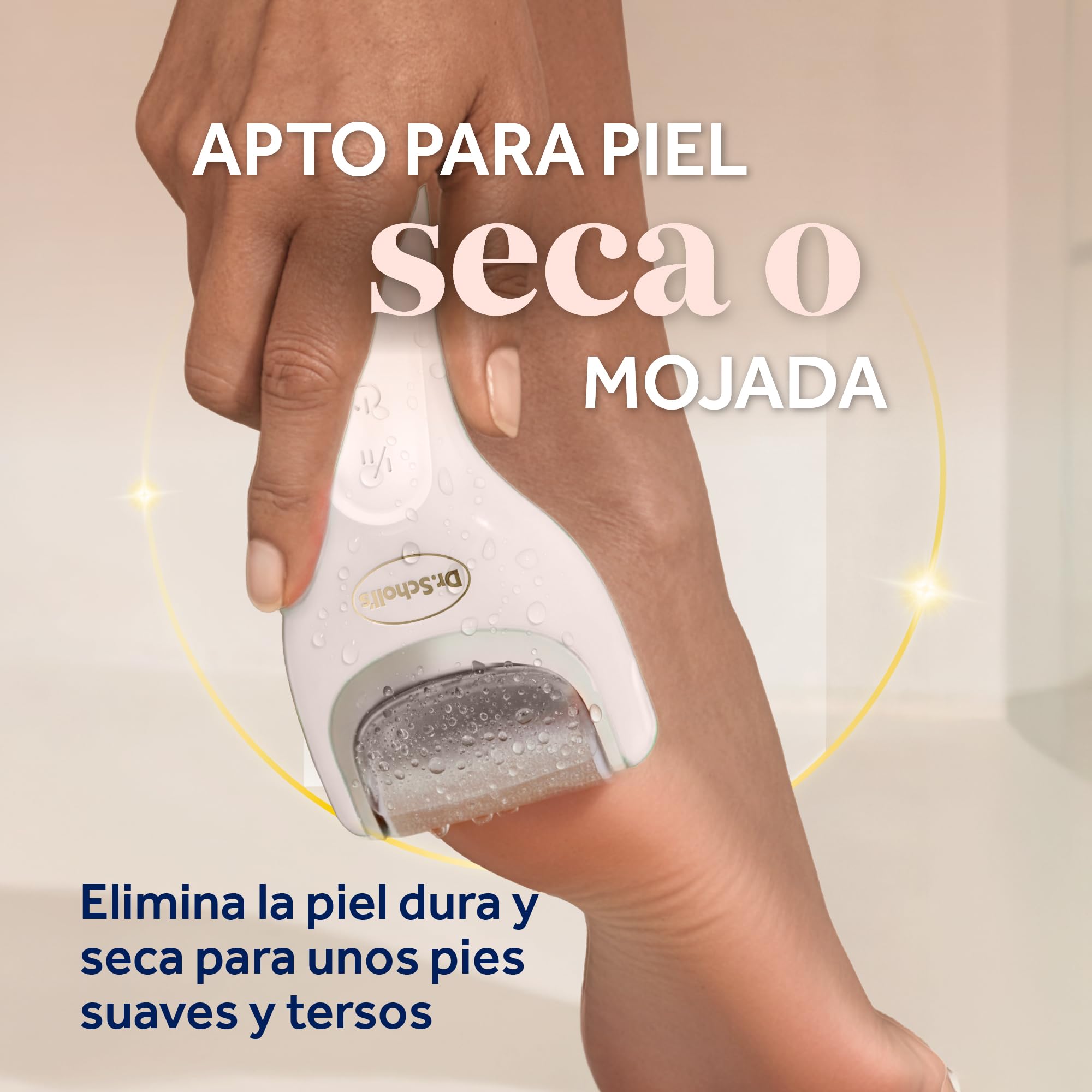 Dr. Scholl's Pedi Perfect Luxe - Lima Eléctrica para Pies con Crema Nutritiva, Kit Pedicura, Elimina Durezas, Pies Suaves, Impermeable, Recargable 90 Minutos, Incluye x3 Cabezales