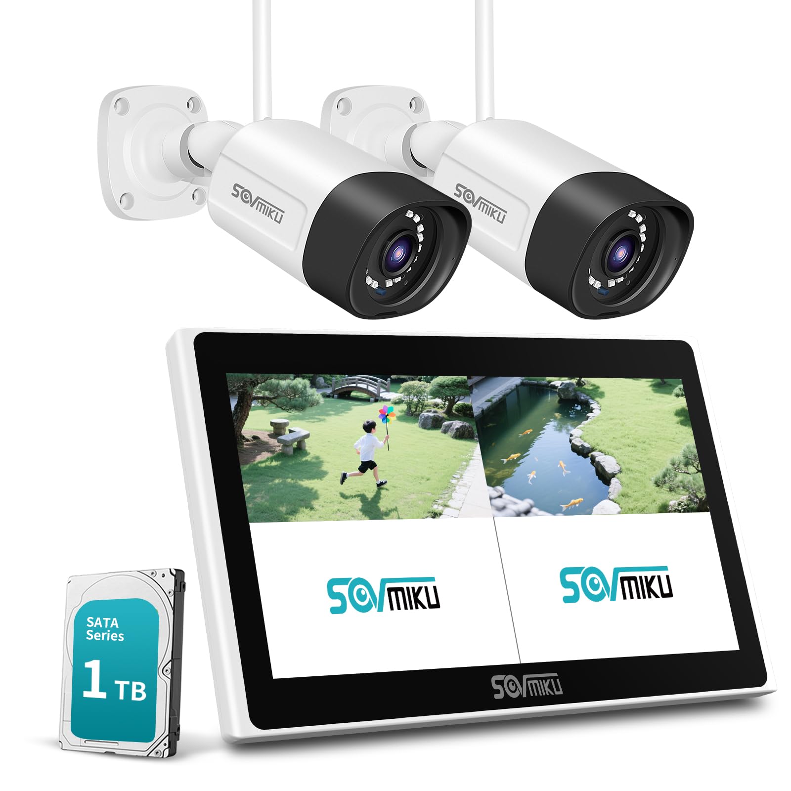 SecuSTATION 防犯カメラセット家庭用ワイヤレス モニター 一体型 SecuSTATION 防犯カメラ 屋外 セット 家庭用 ワイヤレス wif