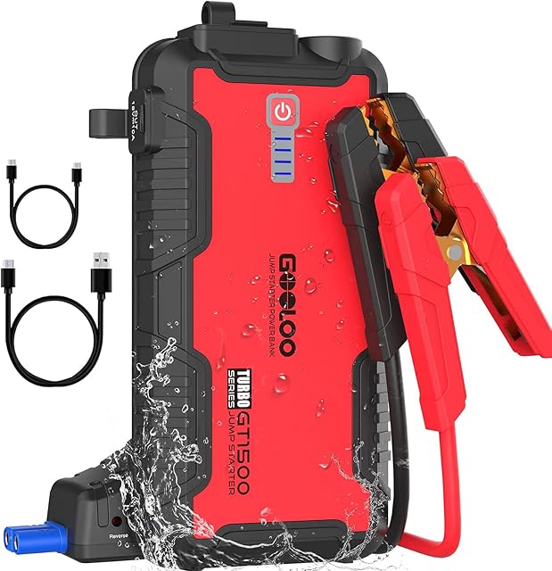 GOOLOO Jump Starter 1500A IP65(Up to 8.0L Gas or 6.0L Diesel Engine)12V Portable Car Battery Booster Jump Starter Pack Kit with Quick Charge, DC Port, LED Flashlight (1500A-GT1500)
