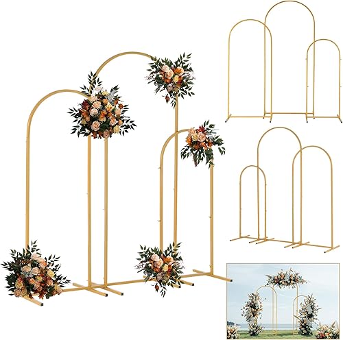 Outvita Juego de 3 arcos de boda, soporte de fondo de metal, marco de arco de globo de boda, soporte de soporte para ceremonia, interior y exterior,