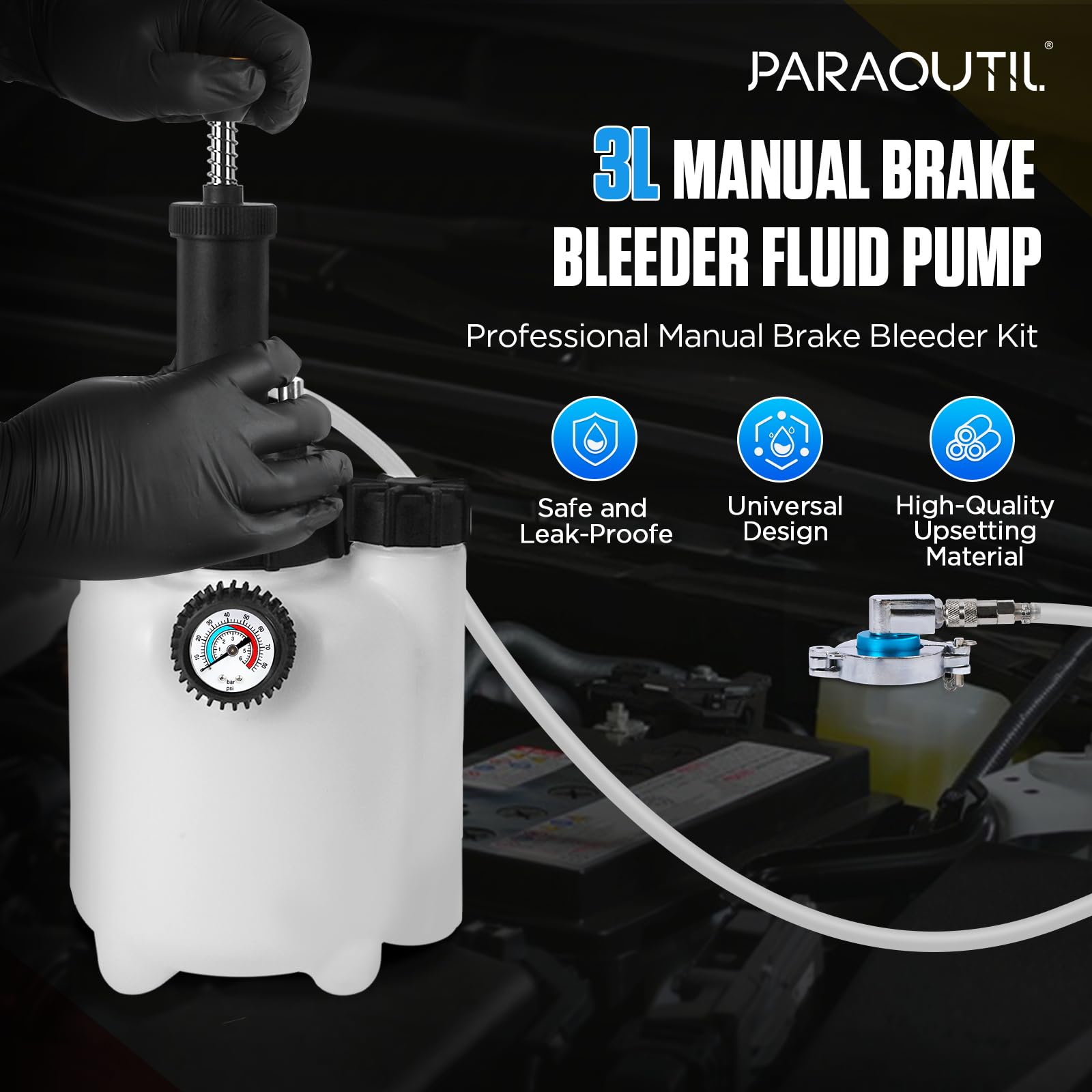 Spurgo freni 3L Dispositivo per la sostituzione del liquido freni Set di spurgo freni per auto con contenitore di aspirazione da 1 litro 4 adattatori e adattatore universale per spurgo freni