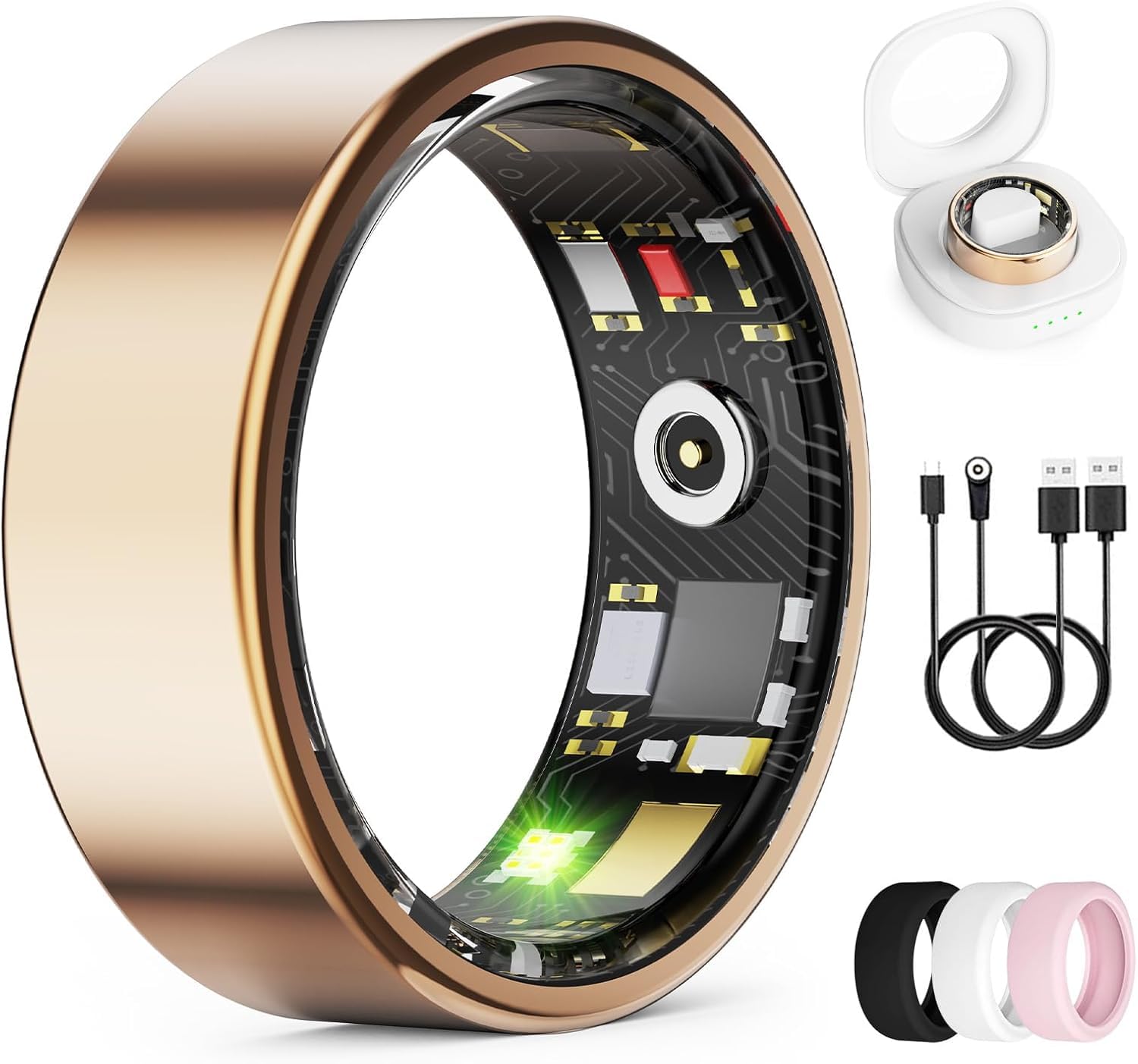 Smart Ring for Women &amp; Men, Health Tracker Ring with Heart Rate, Blood Oxygen,Blood Pressure, IP68 Waterproof Fitness Ring, Sleep Tracker for iPhone and Android, No APP Fee (Rose Gold, 10#)