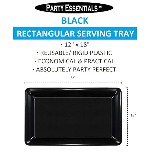 Miniatura 2 de Party Essentials Bandeja rectangular de plástico resistente, 12 pulgadas de largo x 18 pulgadas de ancho, negro (caja de 6) Negro -,Claro