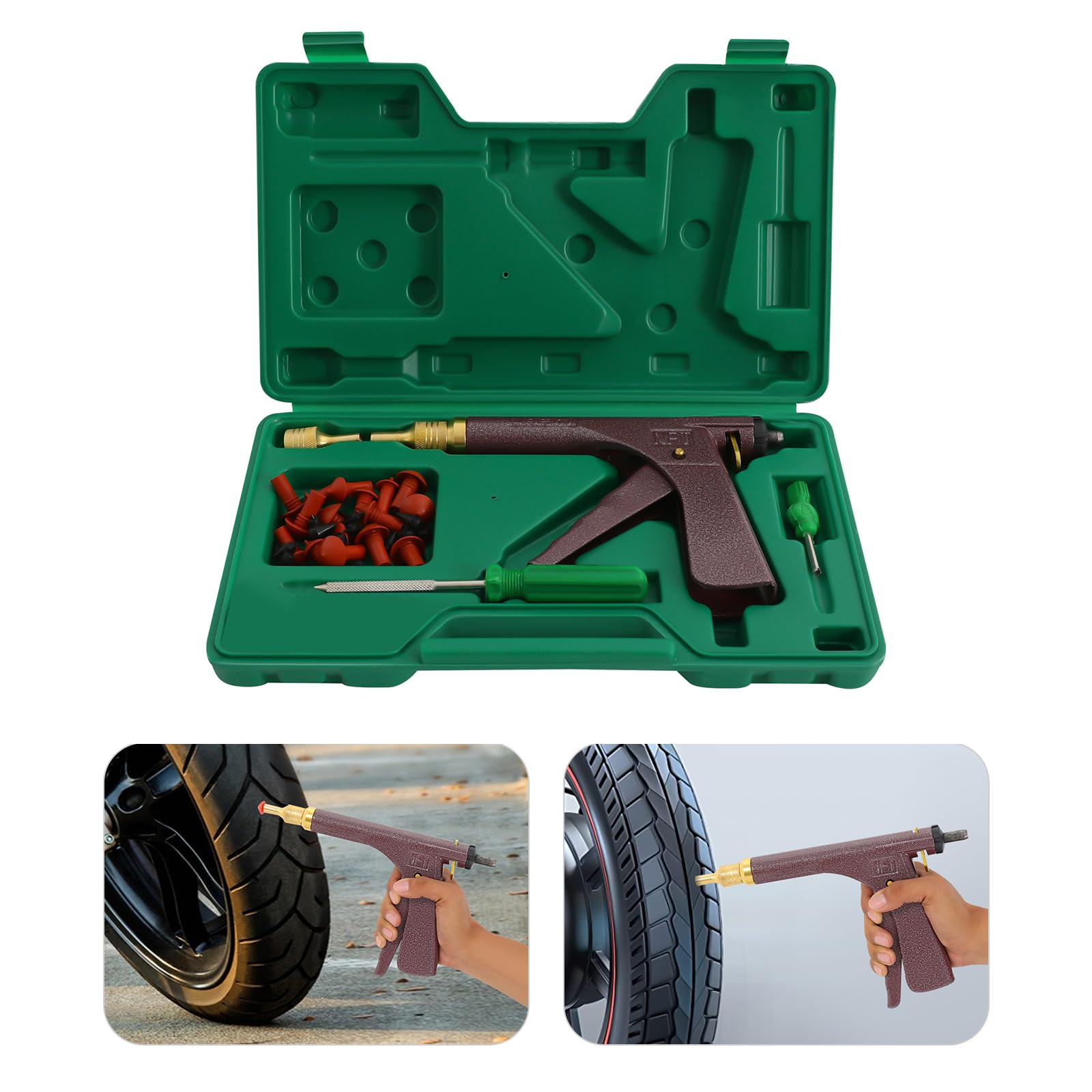 Kit pistola per riparazione pneumatici, strumenti di riparazione senza camera d'aria con ugello sonda a fungo per moto, camion, ATV, trattore, rimorchio, soluzione completa per la riparazione di