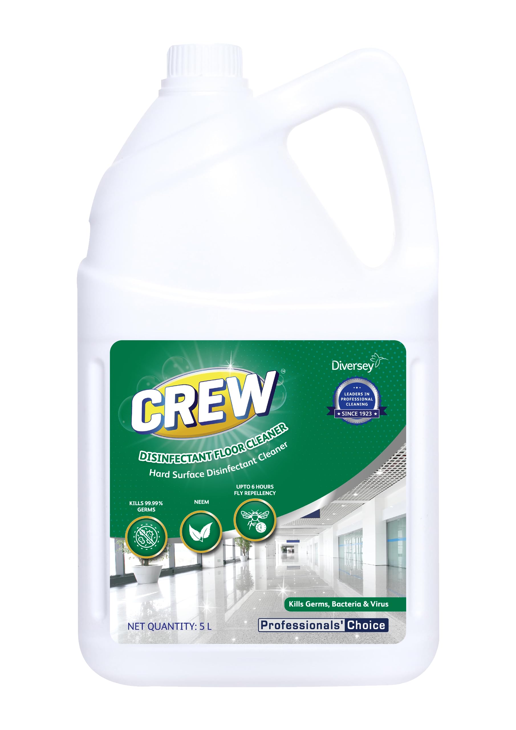 Diversey Crew Disinfectant Floor and Surface Cleaner 5 L - Neem, Kills 99.9% germs, Bacteria, Viruses and Removes Tough Stains, Green (B09B7T414V) Amazon Price History, Amazon Price Tracker