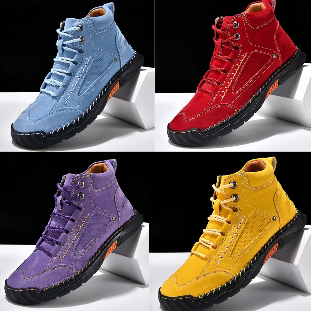 Men's Wide Leather Boots Comfortable Handmade Hiking Boots Arch Support Outdoor Boots, Waterproof Spacious Toe Box Shoes - Image 4