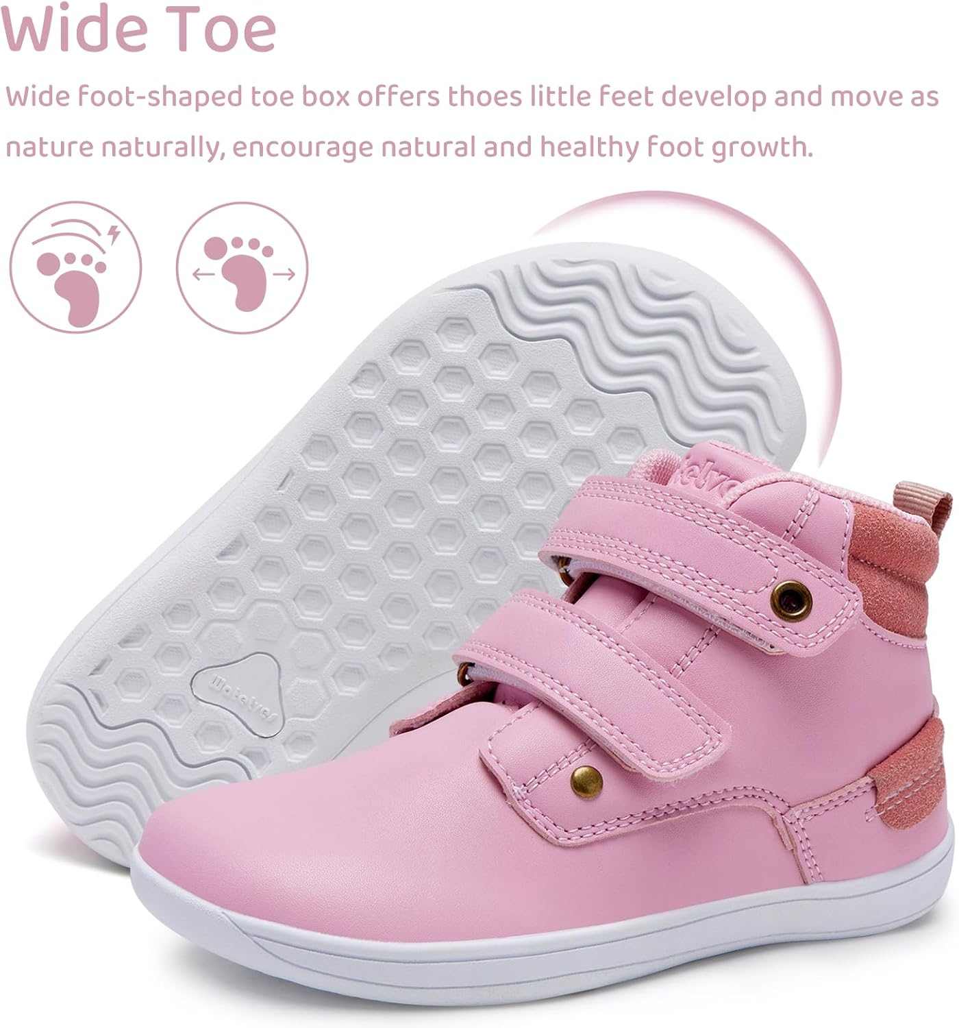 WateLves Toddler Little Kids Wide Barefoot Shoes Girls Boys Fashion Boots High Top Hook and Loop Sneaker Casual Lightweight Walking Shoes 5 Wide Toddler Pink image 4 of 5 B0F7LMD9W8