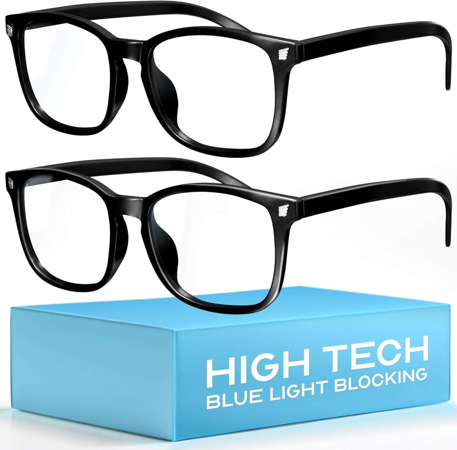 livho High Tech Blue Light Glasses - Advanced 99% Blue Light Blocking Computer Glasses - Anti Eyestrain & UV Glare Protection *B11 Light Black X 2 Clear