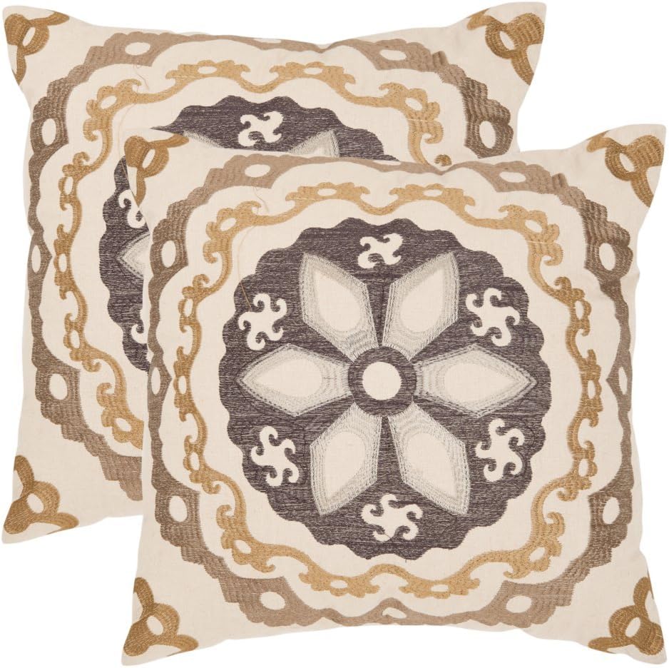 SAFAVIEH Pillows Collection Thea Decorative Pillow, 22-Inch, Taupe and Gold, Set of 2
