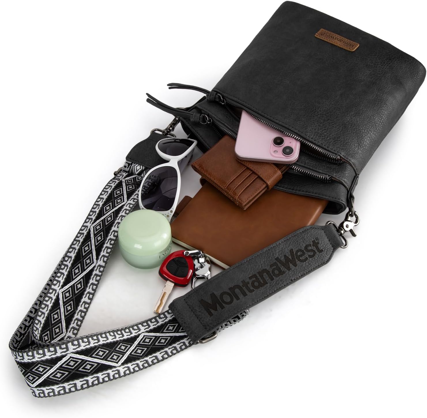 Montana West Multi Zip Pocket Large Crossbody Bag With Guitar Strap - Image 6