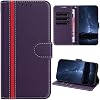 Compatible with itel Super 26 Ultra, Striped Leather Wallet Phone Cover with 3 Card Holder Slots Kickstand Shockproof Case for itel Super 26 Ultra-Purple