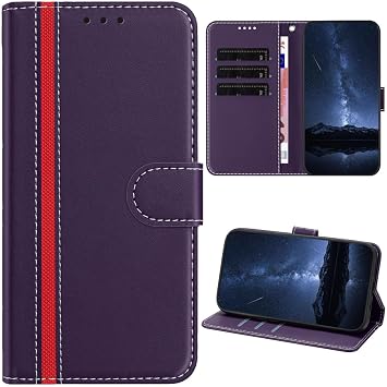 Compatible with itel Super 26 Ultra, Striped Leather Wallet Phone Cover with 3 Card Holder Slots Kickstand Shockproof Case for itel Super 26 Ultra-Purple