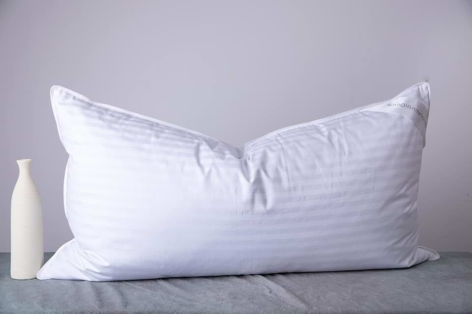 Travesseiros de cama King Size de pena de ganso, coleção de hotel para dormir, uma almofada para costas, estômago ou para pessoas que dormem de lado, listrada, cor branca