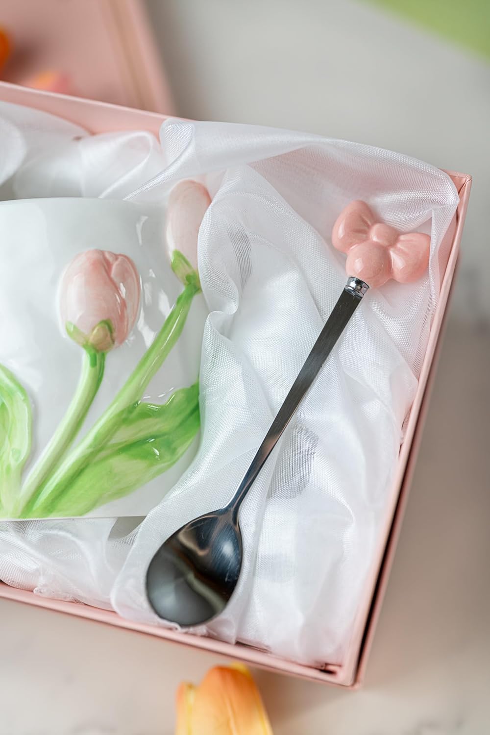 3D Tulip Ceramic Mug with Spoon Gift Set – Hand-Carved Floral Coffee Cup – Embossed Flower Tea Mug – Cute Aesthetic Coffee Mug for Women – Unique Birthday, Valentine’s, Mother’s Day Gift (Blue) - Image 9