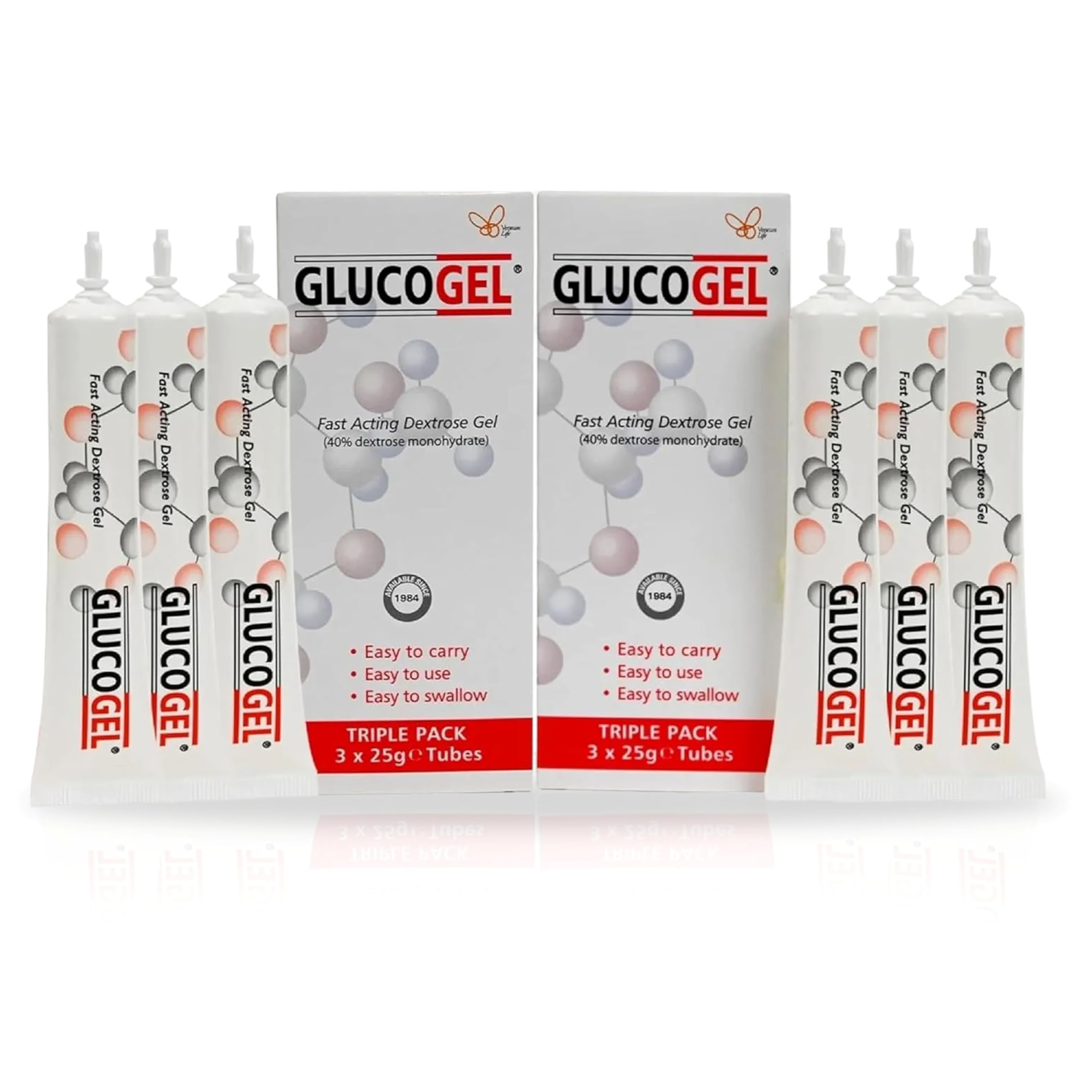 GlucoGel Fast-Acting Glucose Energy Gel, Unflavoured, 10g per Tube, 6 Count