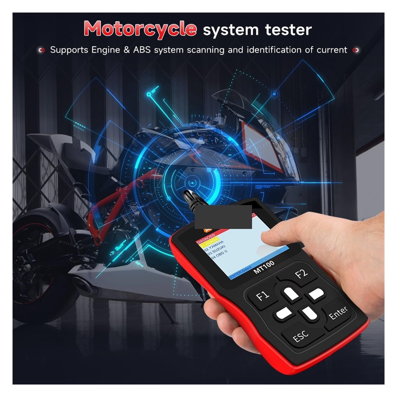 Czytnik kodów, MT100 Motocykl Koder Czytnik Skaner Narzędzie Do Silnika ABS System Motor Diagnostics Tools do sprawdzania silnika samochodu