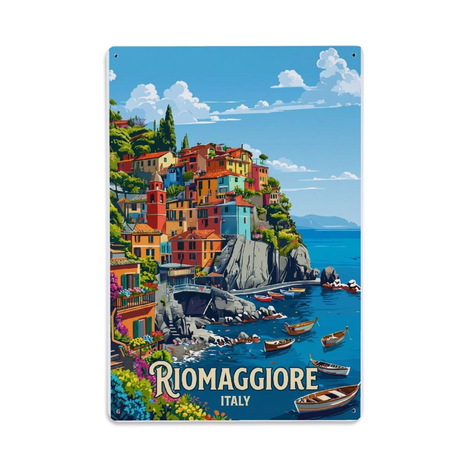 Huiyhb 8X12inch(20X30cm) Vintage Travel Riomaggiore Italy Spring Metal Tin Sign