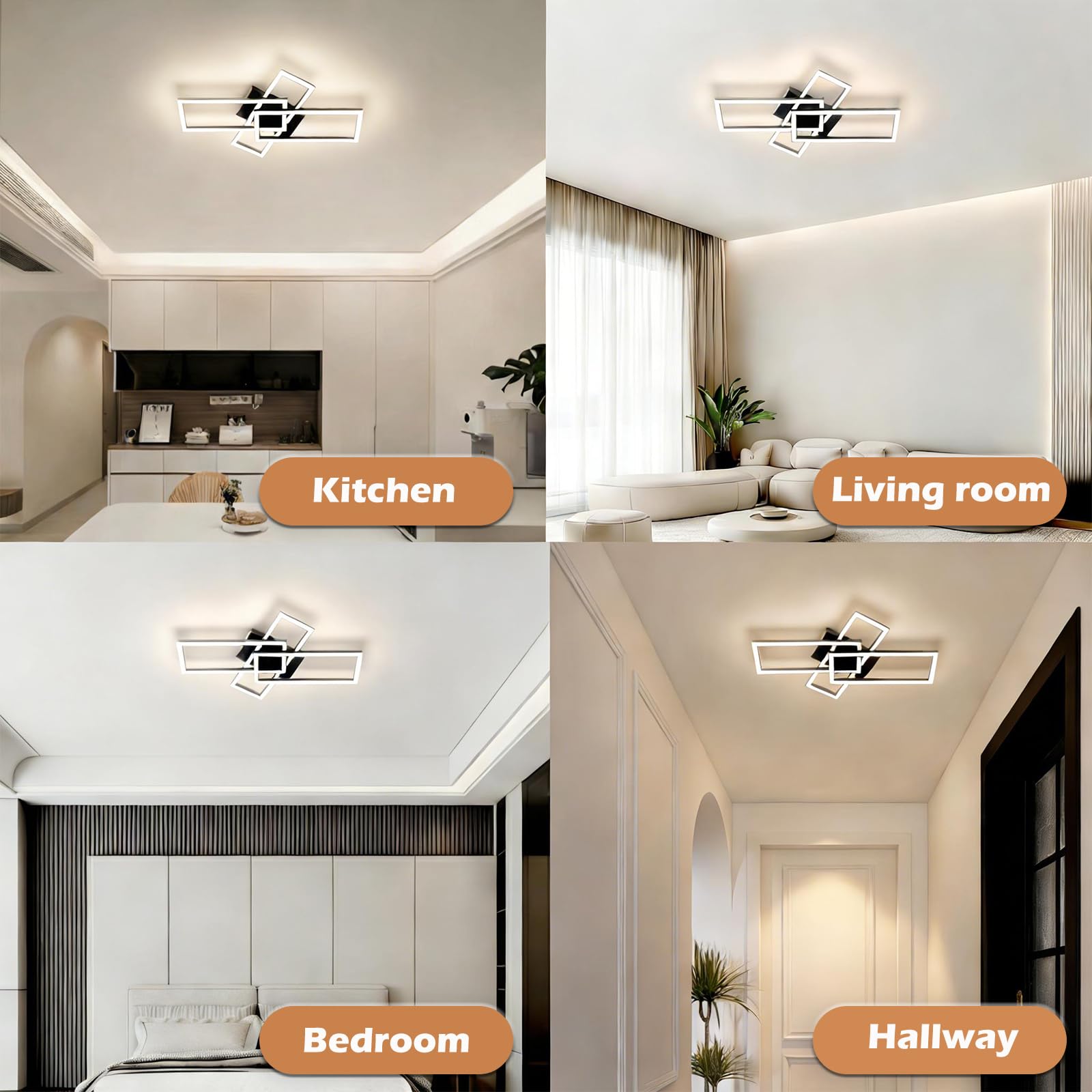 BrightFly Plafoniera a LED moderna, design quadrato, bianco e bianco, illuminazione naturale per camera da letto, soggiorno, corridoio, ufficio e sala studio, lampadario chic (finitura in plastica)
