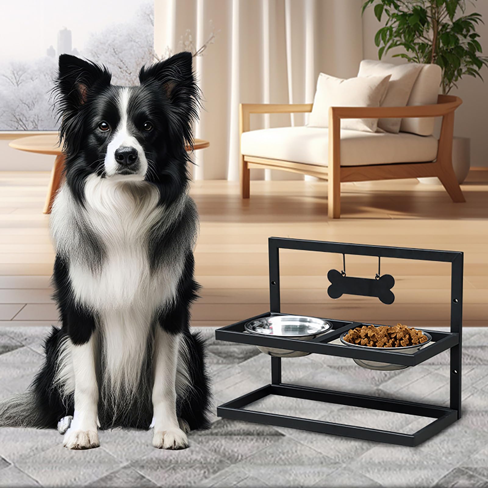 Gamelle surélevée pour chien, gamelles surélevées réglables en hauteur à 7 degrés, support de gamelles surélevées inclinées à 10° avec tapis anti-déversement, deux gamelles d'eau en acier inoxydable