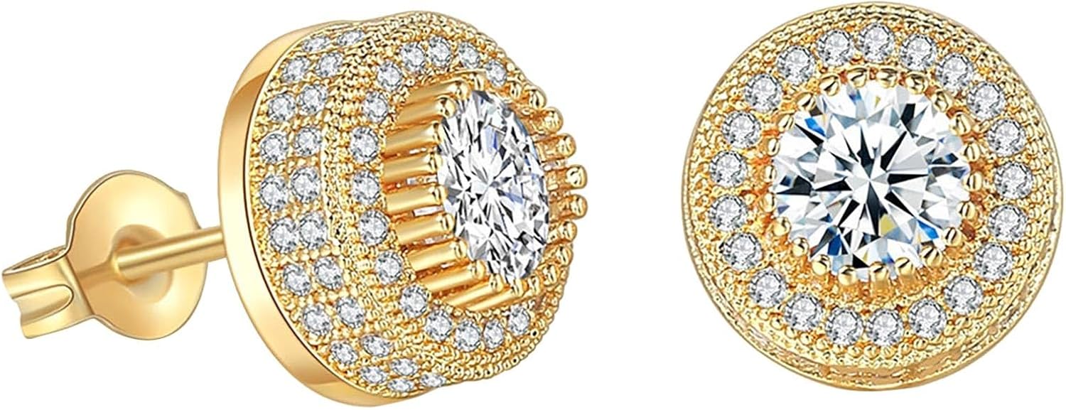 Generic Elegant Round Zircon Stud Earrings for Women Sparkling Fashion Hypoallergenic Premium Halo Stud Earrings Lightweight Jewelry Gift for Lover