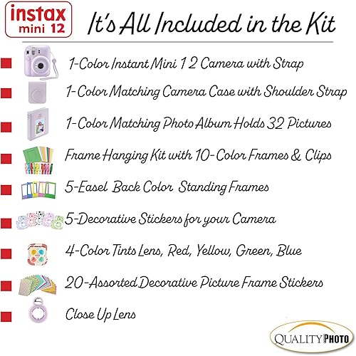 Miniatura 3 de Fujifilm Cámara instantánea Instax Mini 12 con funda, calcomanías decorativas, marcos, álbum de fotos y más kit de accesorios (morado lila)