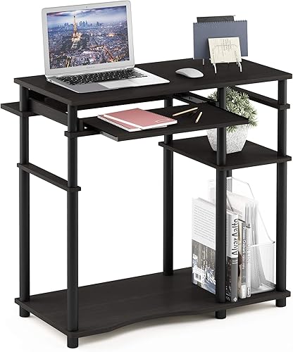 Miniatura 9 de Escritorio para computadora simple y fácil de armar Furinno 14098R1, Material Reciclado, Espresso Espresso / negro,Americano/acero inoxidable,Roble