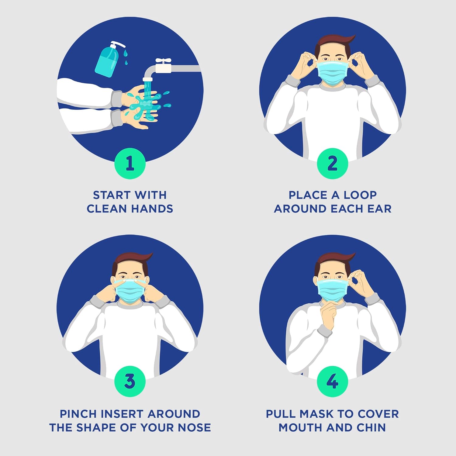 Jumbl Face Mask [50 Pack] Single Use Disposable Blue Face Mask, 3-Ply Masks with Elastic Earloops : Beauty & Personal Care