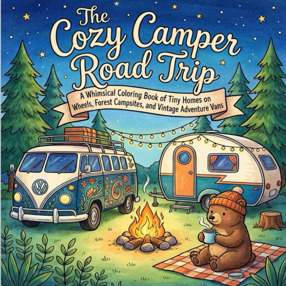 The Cozy Camper Road Trip: Whimsical Coloring Book of Tiny Homes on Wheels, Forest Campsites, and Vintage Adventure Vans