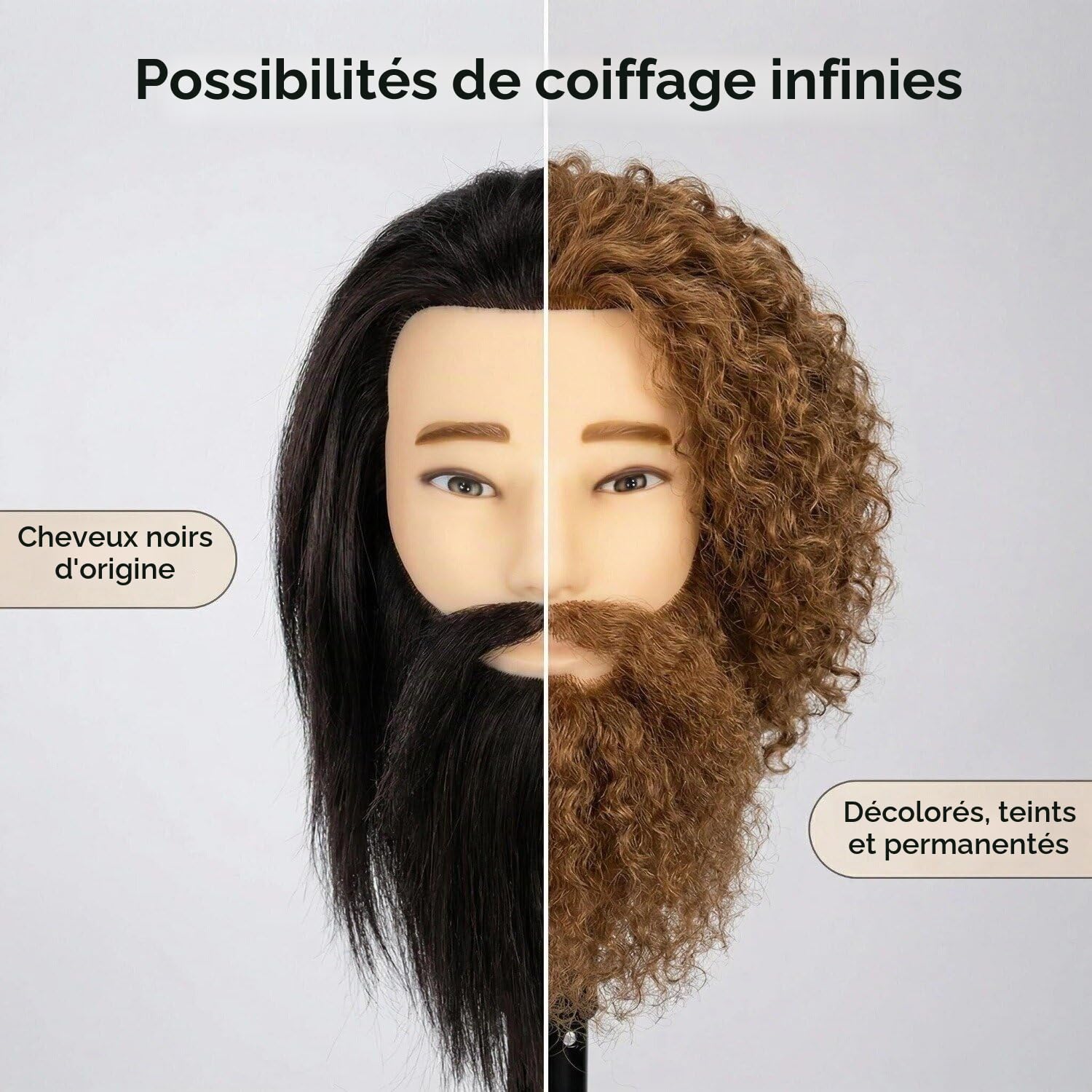 Male Mannequin Head With Hair Human Hair Manikin For Men Cosmetology 8inch Curly Beard Manikin Head With Human Hair with Stand Practice