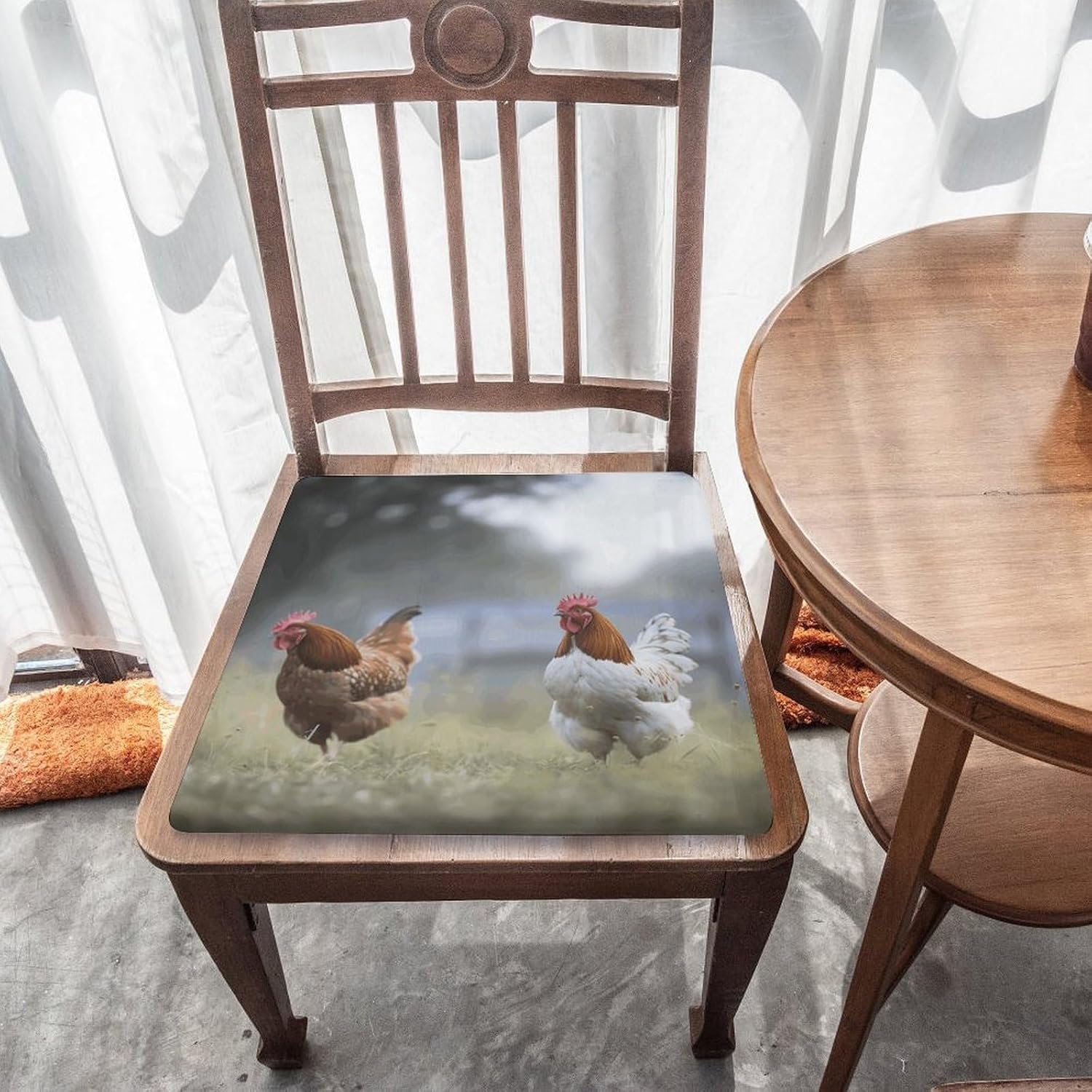 Chicken on The Grass Chair Cushion Floor Pillow Stool Cushion | Cushions with Removable Cover with Square Memory for for Chair Living Room Balcony Office Sofa,13.8*15*1.2 Inch