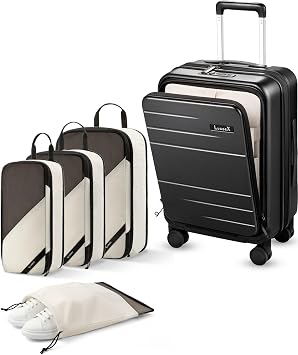 LUGGEX Carry On Luggage and 4 Set Packing Cubes Bundle Travel Essentials