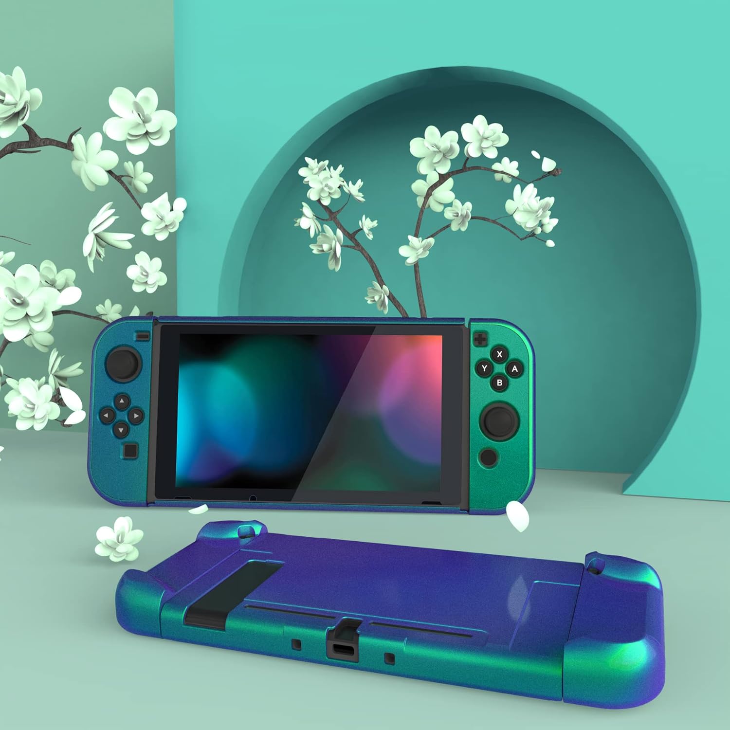 eXtremeRate PlayVital Cover for Nintendo Switch, Protective Case Protector for Switch, Shock-Absorbent Anti-Scratch Dockable Durable Hard Shell, Chameleon Green Purple (NOT for Switch 2)