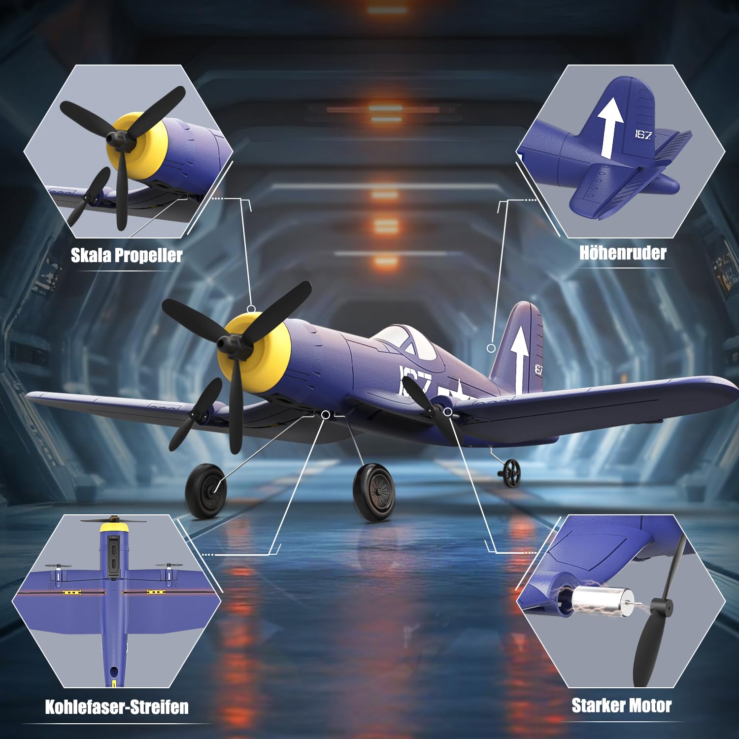HAWK'S WORK 3-Kanal RC-Flugzeug F4U Corsair, Ferngesteuerter Warbird, Flugfertig, 2.4GHz 6-Achsen Gyro-Stabilisator, Einfach zu Fliegen für Kinder und Anfänger