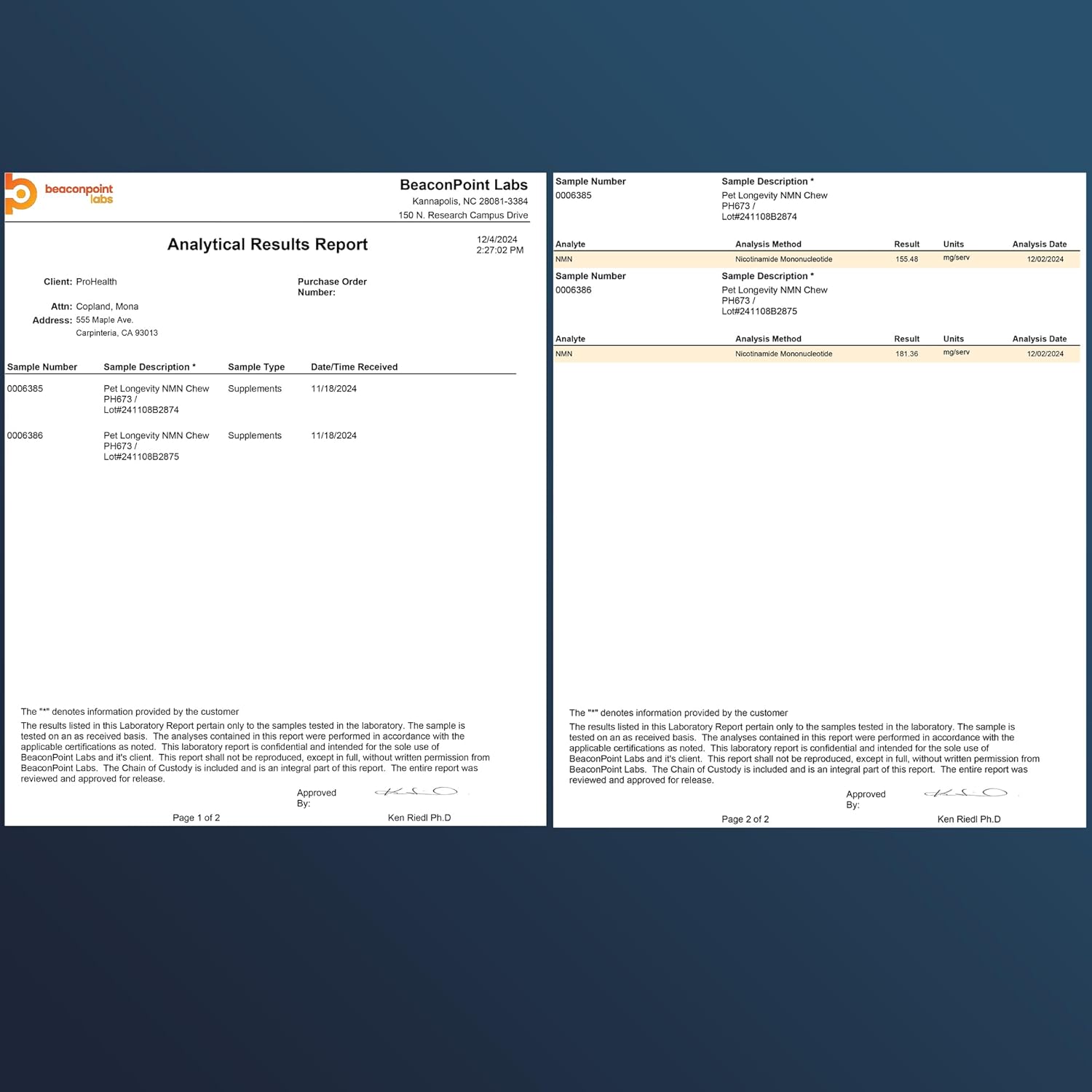 Analytical Report from BeaconPoint Labs for NMN Chews