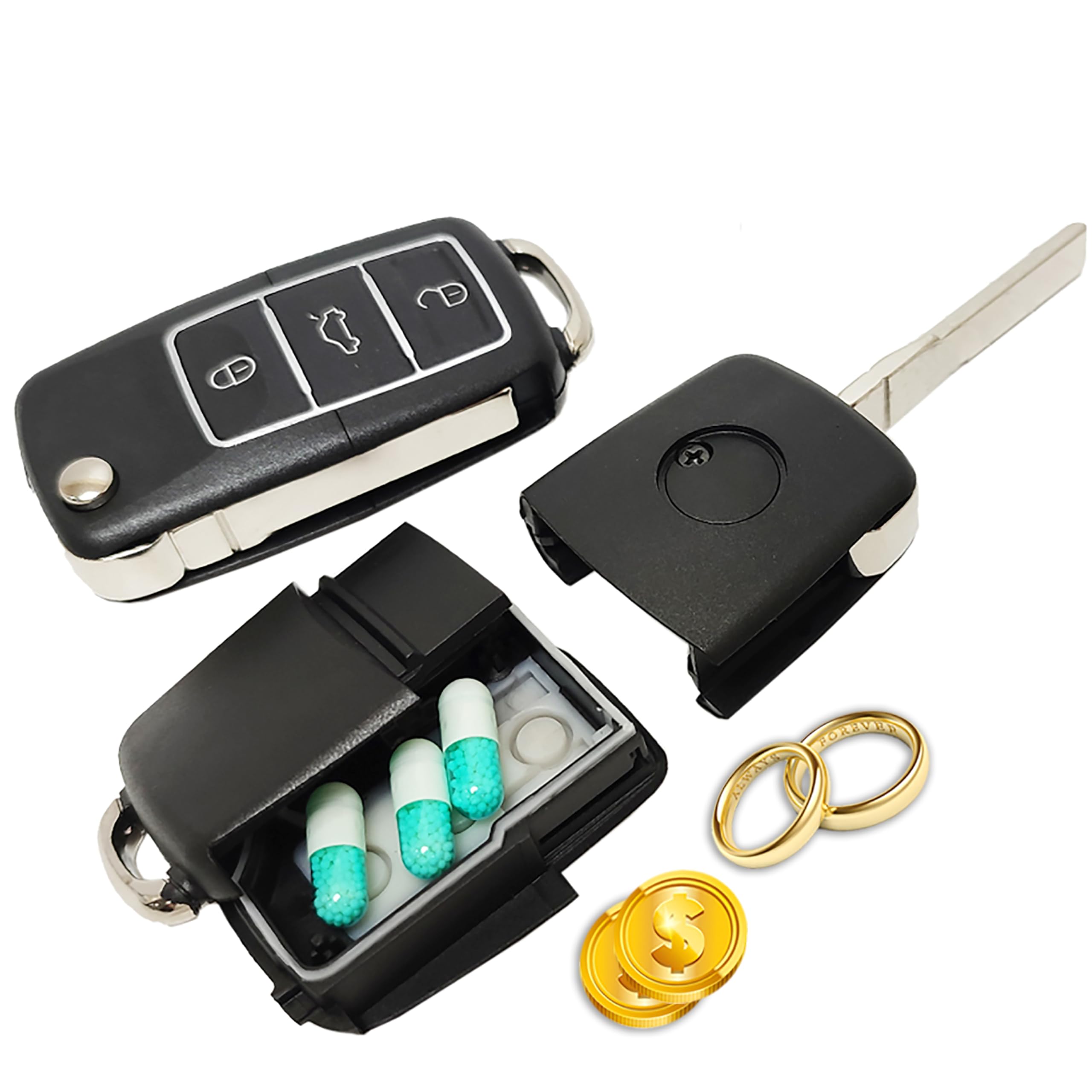 Sneaky Booze Stash Car Key Fob Remote Diversion Safe: Smell/Odor Proof Bag Discrete Portable Storage Container To Hide Pills Jewelry or Valuables Secret Hidden Travel Can Or Home Security 2 pack