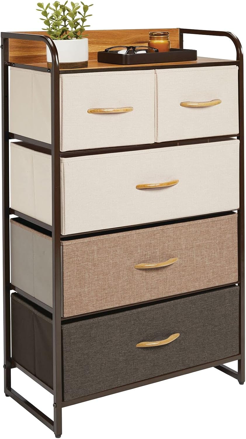 mDesign Tall Dresser Storage Chest - Vanity Furniture Cabinet Tower Unit for Bedroom, Office, and Closet - Textured Print - 5 Removable Drawers - Multi/Espresso Brown -