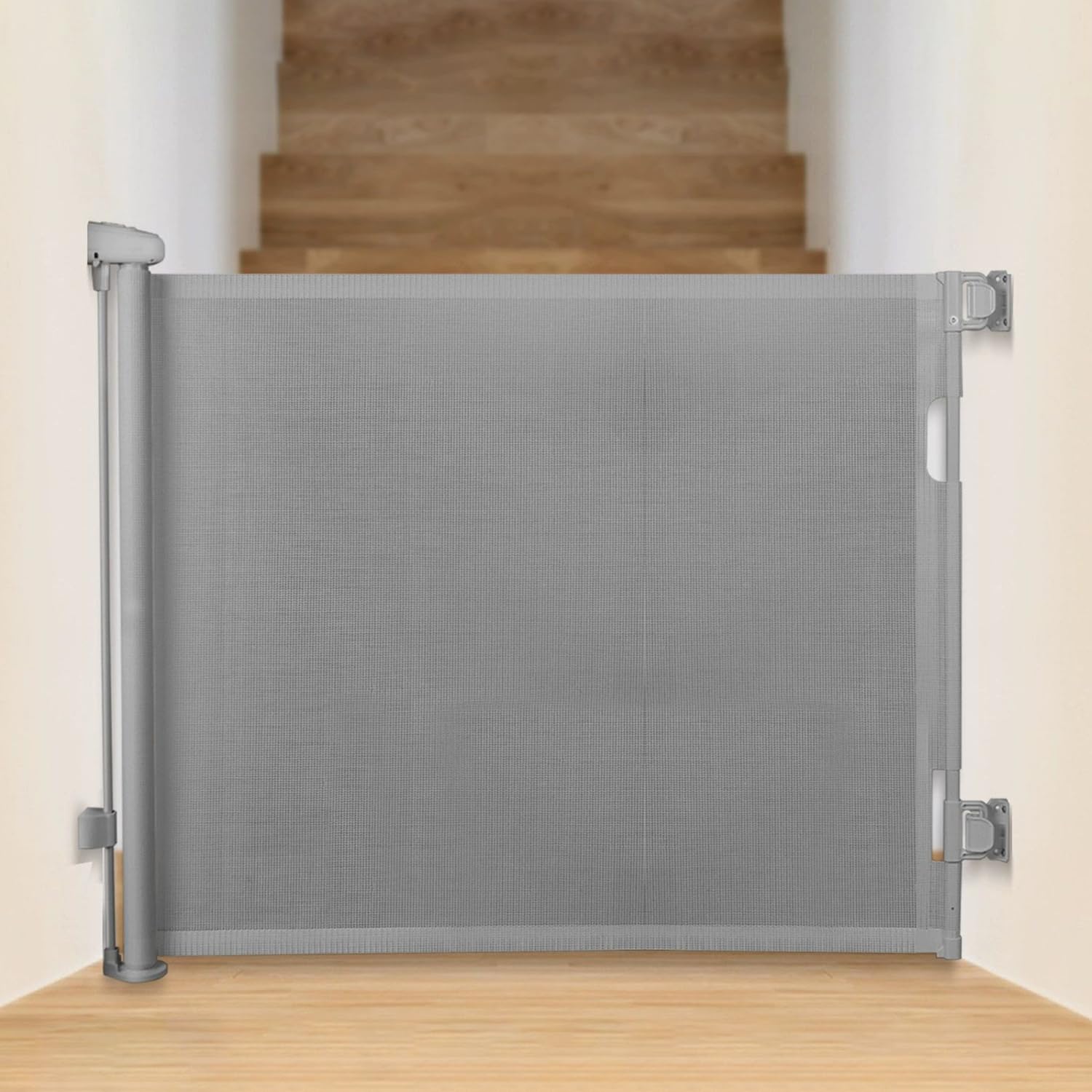 Barrera Seguridad Niños Escalera Extensible 0-150cm, Puerta para Perros, Operación Silenciosa con Una Sola Mano, Altura 86 Cm, para Escaleras Pasillos Interiores Exteriores, Gris