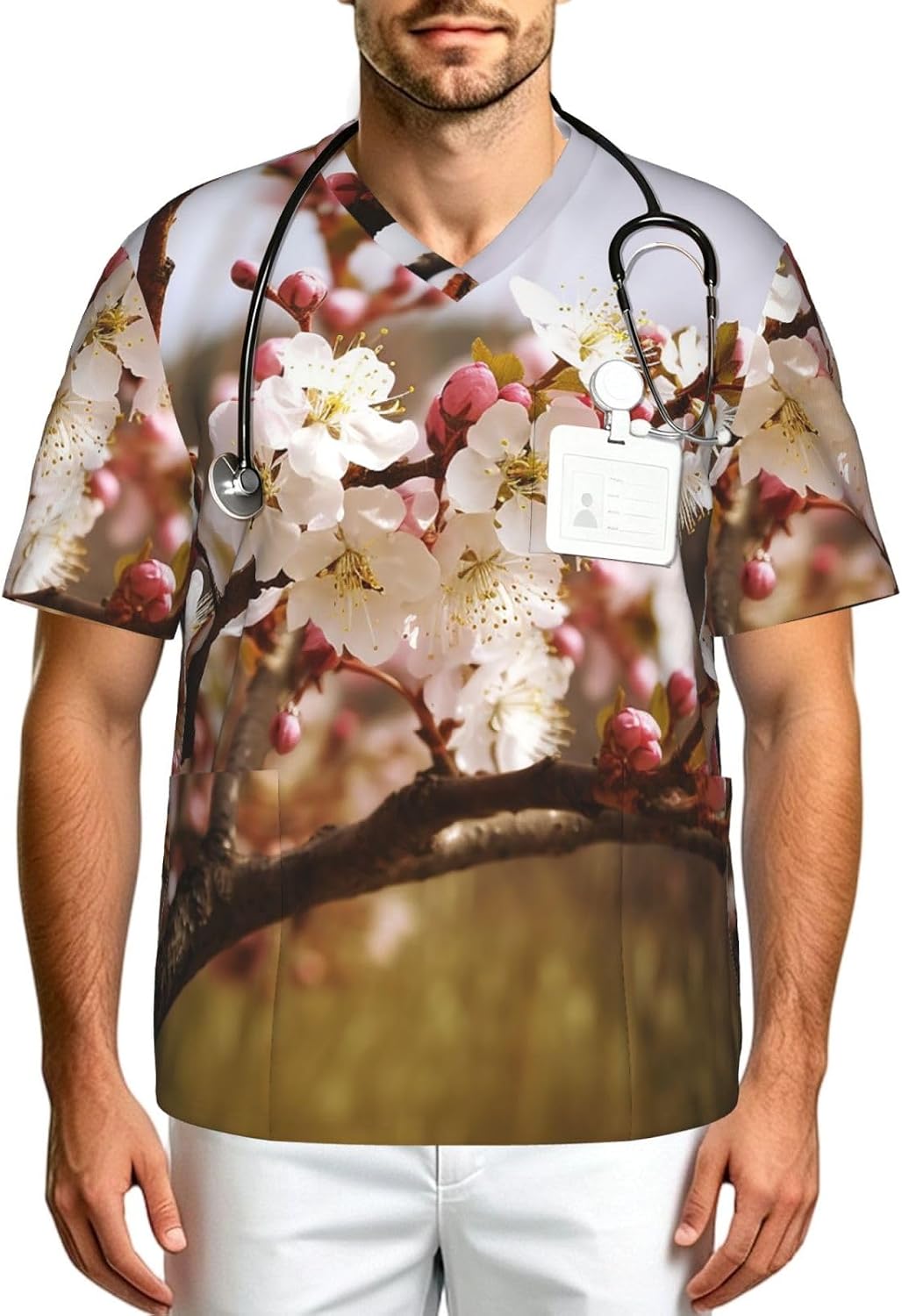 Professional Scrub Tops for Men, Classic V-Neck Workwear with 3 Pockets