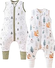 Chilsuessy Baby Sleeping Bag with Legs, 2.5 Tog, Winter Sleeping Bag, Unisex, All-Year Sleeping Bag with Feet, Squirrel and Forest Bear, 80 cm/Baby Height 85-95 cm, Pack of 2