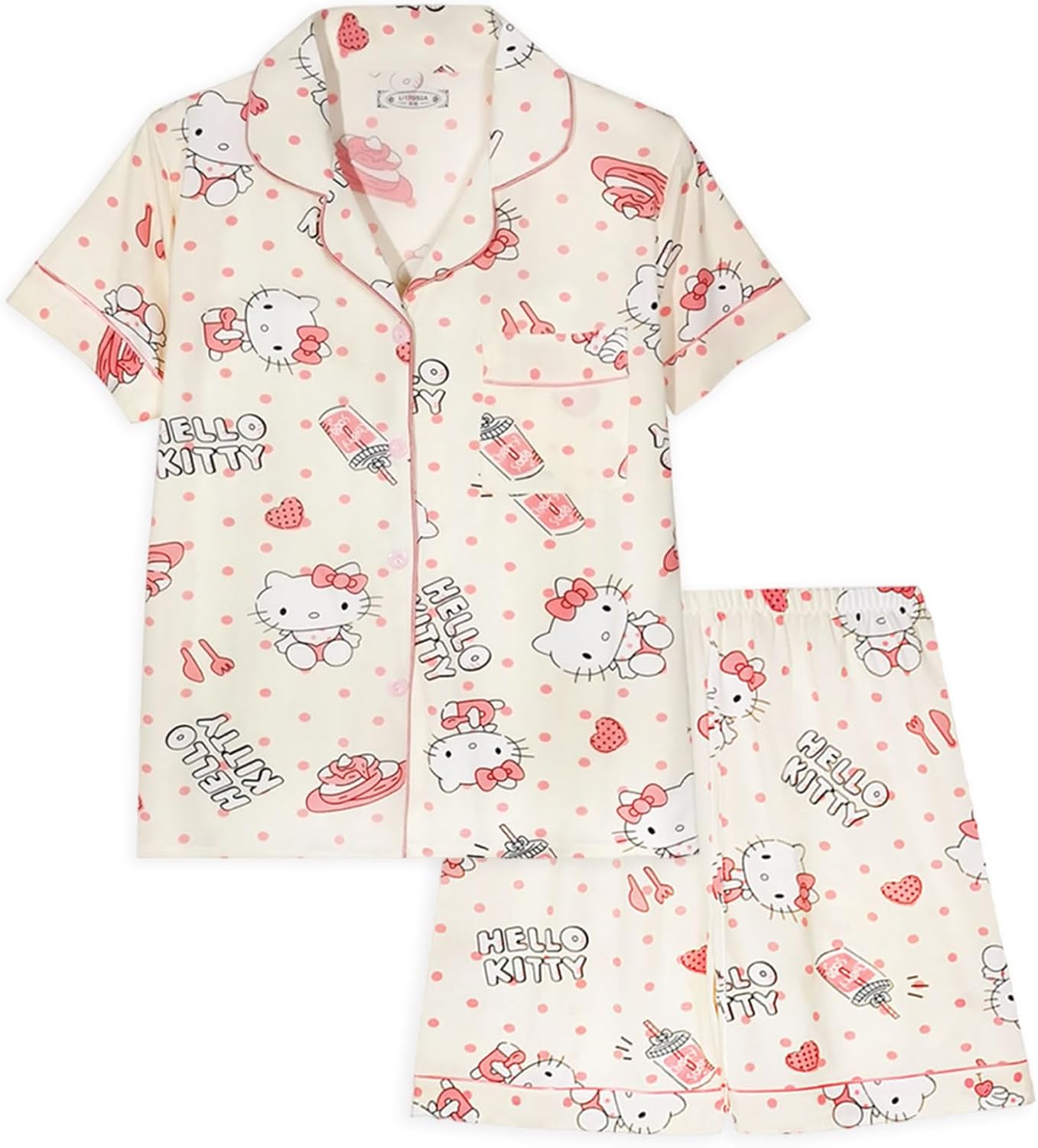 Cute Women's Pajama Sets, Cartoon Print Sleepwear Short Sleeve Shirt and Casual Short - 2 Piece