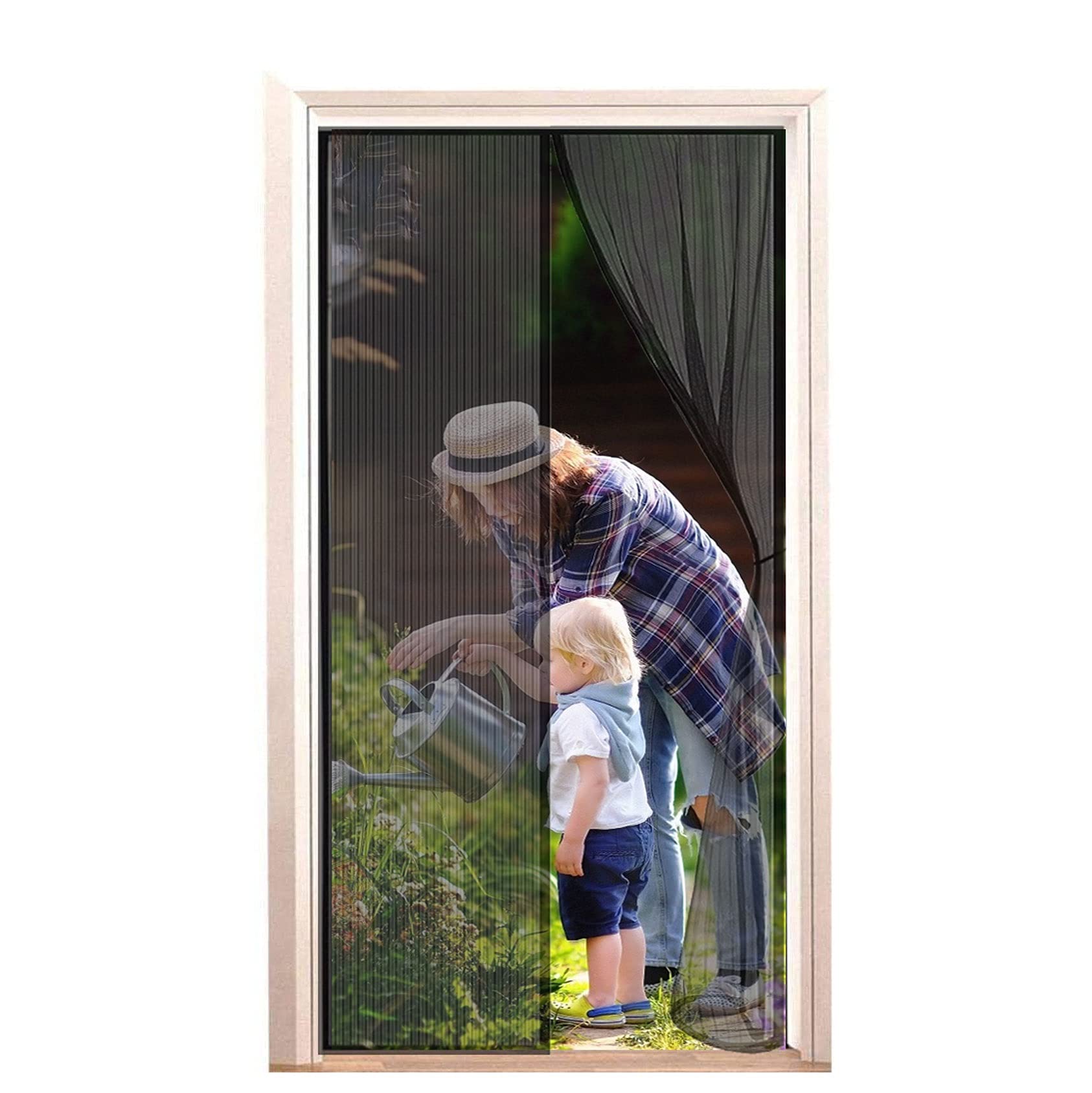 Weizon Black A Fly Screen Door 130 X 200 Cm Anti-Tearing Reinforced Top Full Frame Hook&Loop Hands Free Pet And Kid Friendly (Black)