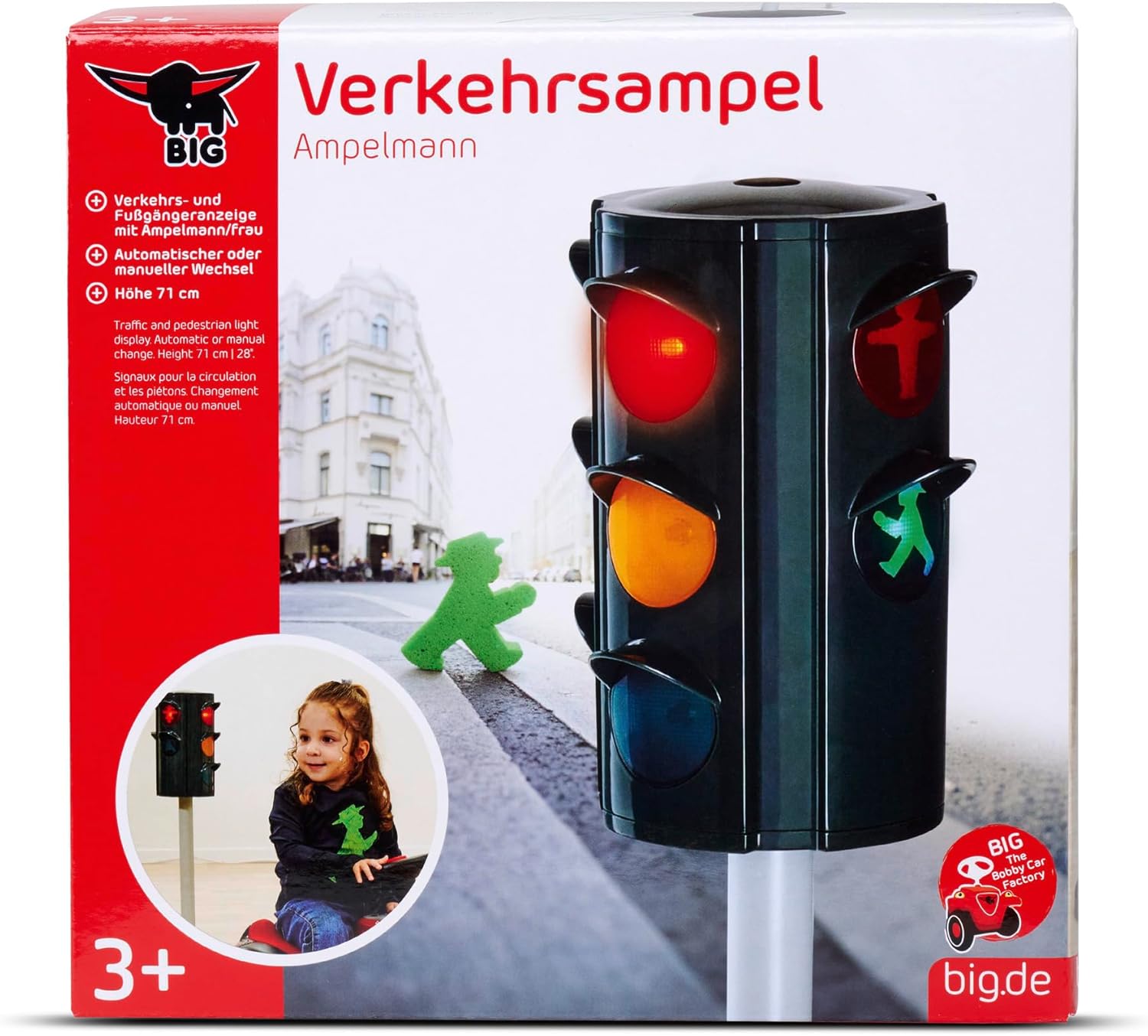 Big: Traffic Stoplight Ampelmann - Realistic Light-Up Road Safety Toy, 28" Stand, Color LED, Pedestrian Walking Symbols, Ride-On Pretend Play, Kids 3+