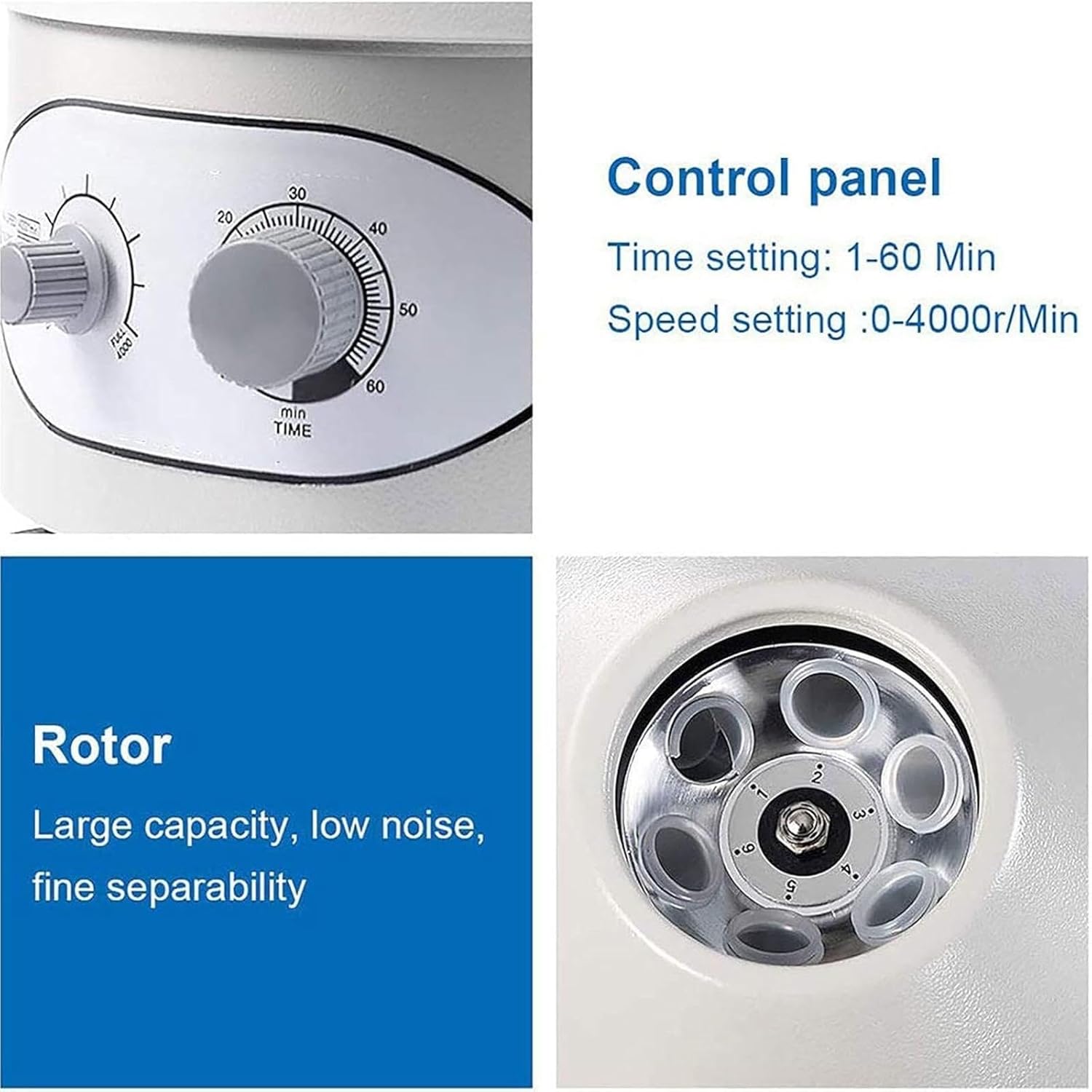 Portable Desktop Electric Centrifuge Machine, Desktop Electric Lab Laboratory Medical Centrifuge Machine 4000rpm with Timer and Speed Control 20 ml x 6 Tubes
