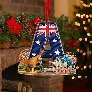 Australia 2D Acrylic Ornament, Personalized Name Australia Christmas Hanger, Customized Shape Letter A Decor, Travel Memory Ornaments, Gift for Family Coworkers, Custom Initial A Keepsake