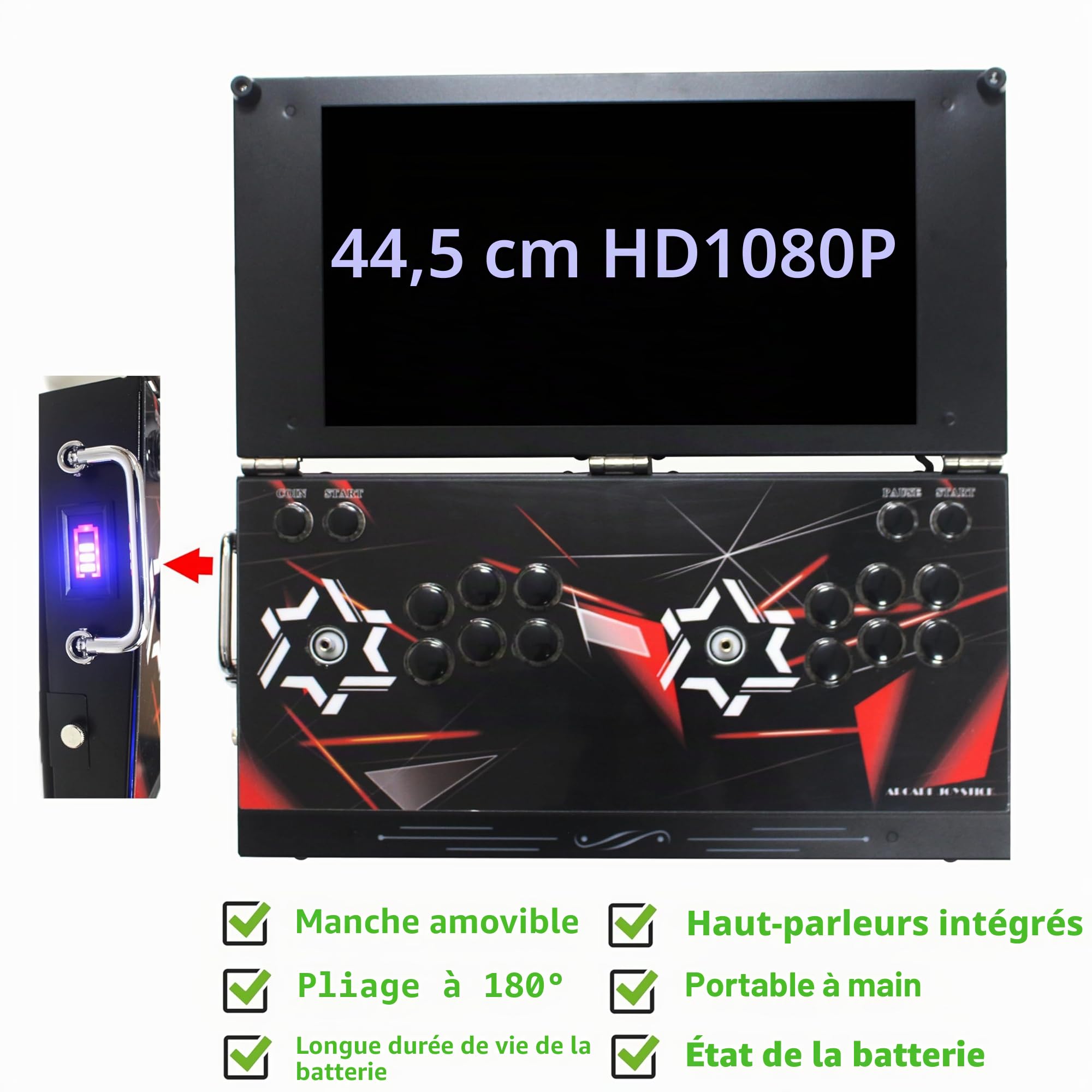Console de jeu d'arcade portable 26800 en 1 avec écran HD de 17,5 pouces, double joueur, boîte Pandoras DX, jeux vidéo rétro recherche/cache/enregistrement/pause, jeux (Bleu 26800 70s)