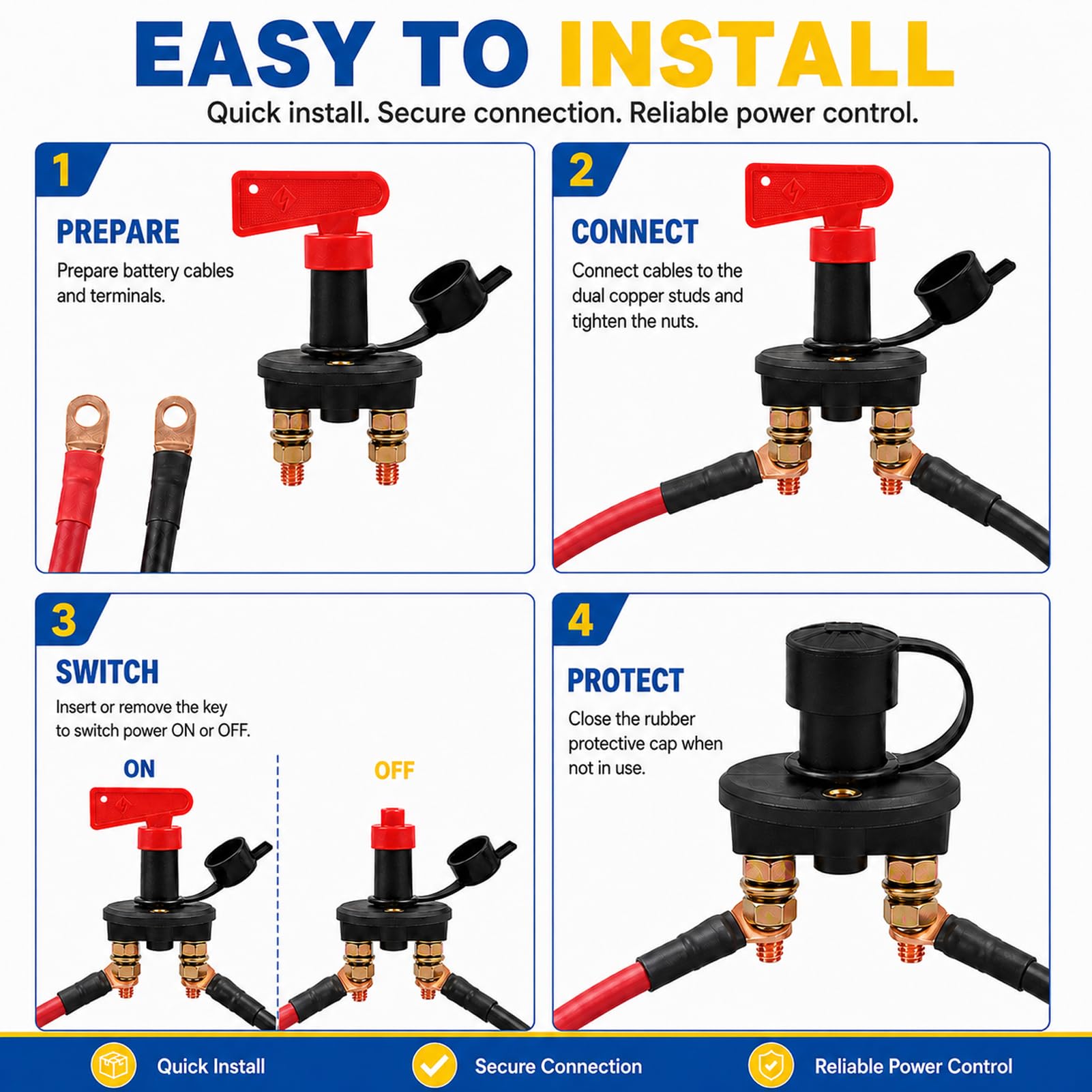 2 Pièces 12V Isolateur Interrupteur de Batterie avec Clés, Coupe Circuit Batterie 200A, Isolateur de Batterie pour Voiture, Bateau, Camping-Car, Coupée Power Kill Switch (2)