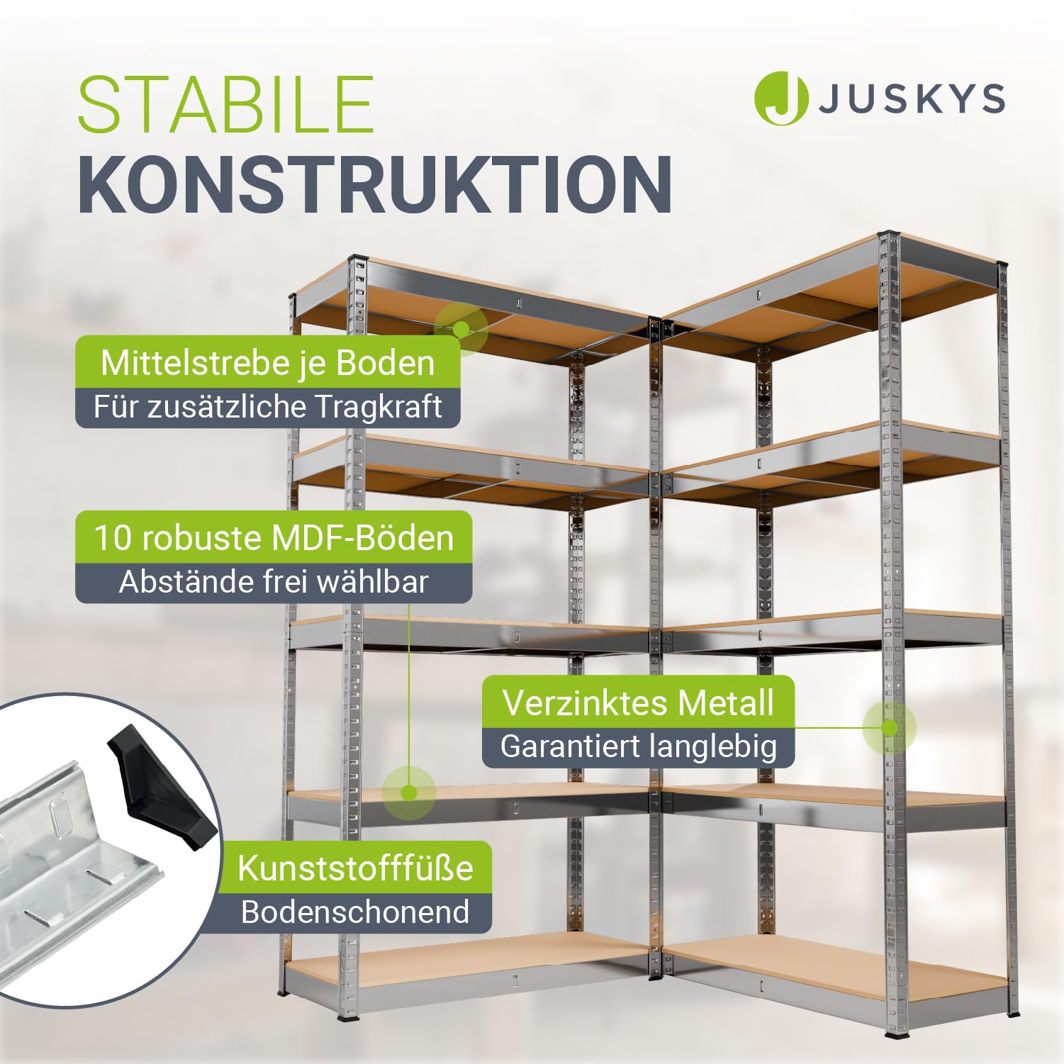 Juskys 2er-Set Lagerregal Basic 2X 180x90x40cm (HxBxT) | 1750 kg | 10 Böden | Schwerlastregal Steckregal Metall Kellerregal Regalsystem Regal verzinkt