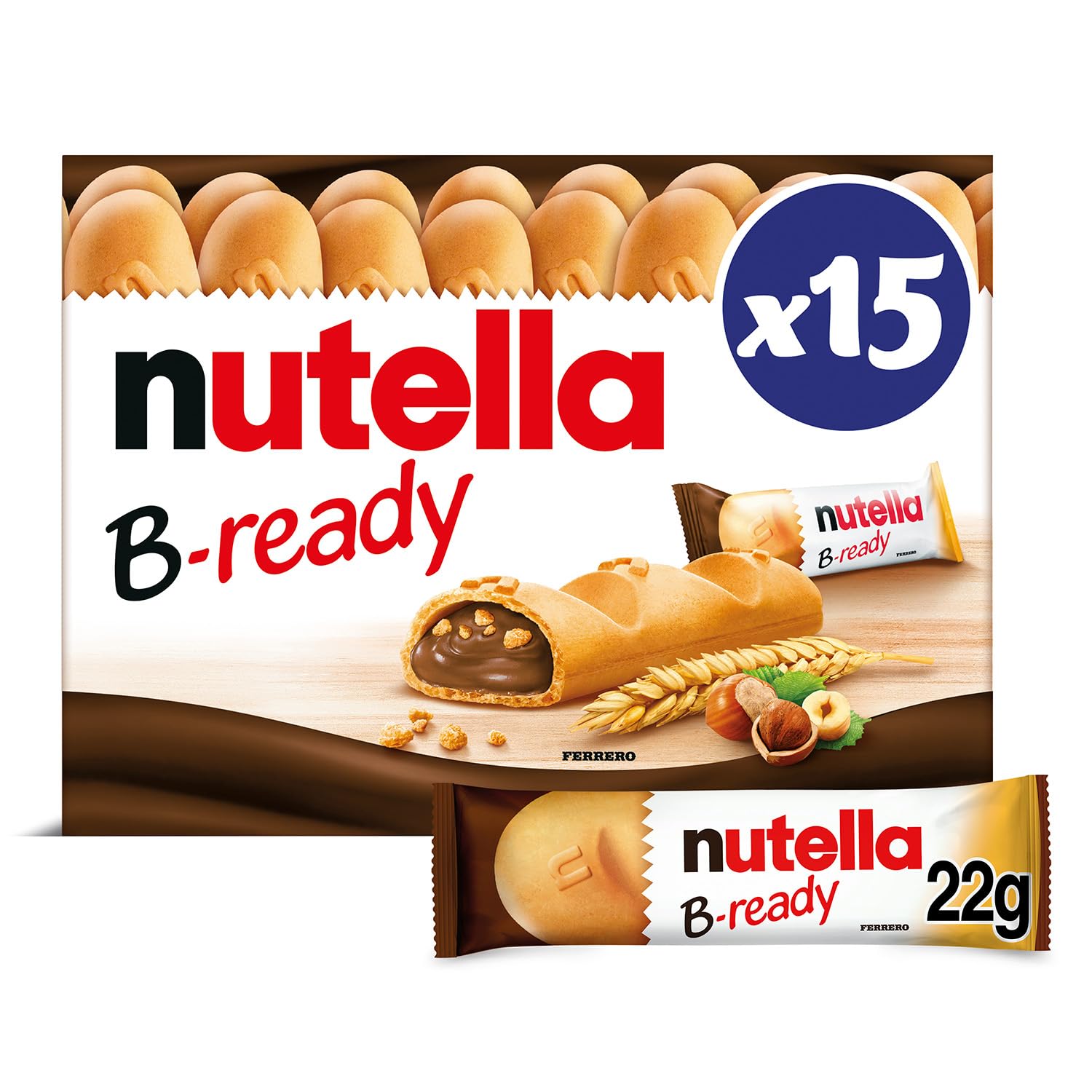 NUTELLA B-READY Wafer Snack Bars - Pack of 15 Bars - 330 g