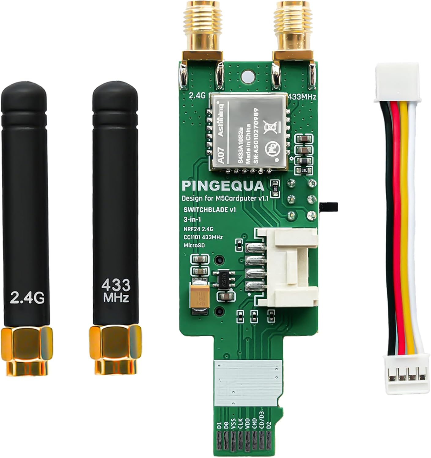 3-in-1 RF Expansion Board for M5Stack Cardputer V1.1, NRF24 & CC1101 Dual-Band Module with MicroSD Slot - IoT Educational Development Tool PINGEQUA - Green